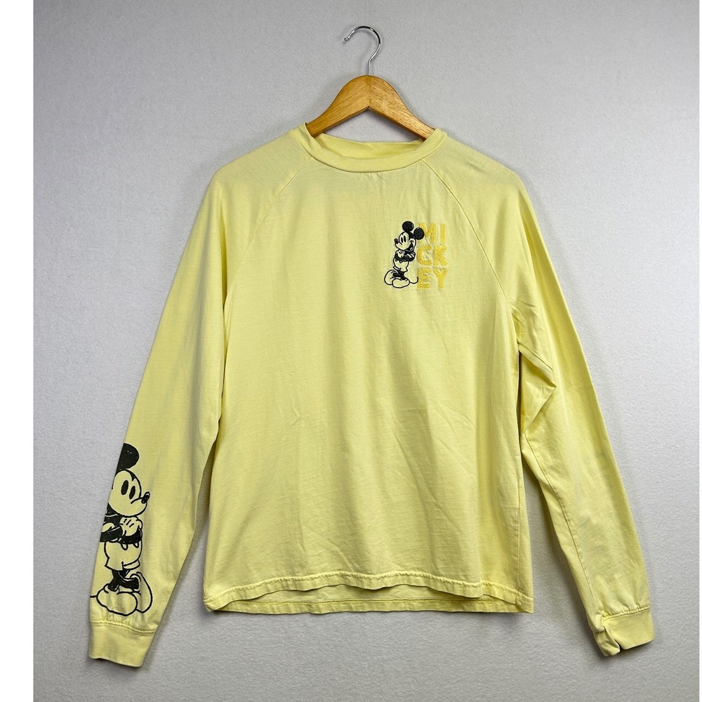 Disney Mickey Mouse Long Sleeve Shirt Butter Yellow Graphic Print Women's Small